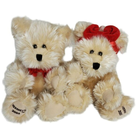 VTG Plush Bear Twins Boy Girl Valentines Stuffed Animal Teddy Bow Gift Chocolate - Picture 1 of 11